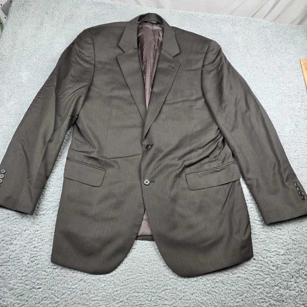 Jos A Bank Signature‎ Mens 44L Two Button Wool Suit Set Brown Herringbone 36x31